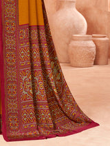 Women's Crepe Mustard Printed Designer Saree With Blouse Piece