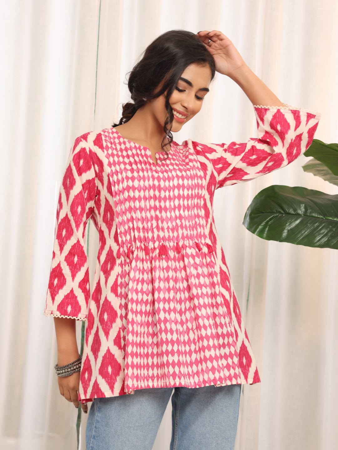 Women's Chevron Printed Flaired Sleeve Tunic