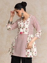 Women's Ethnic Floral Jaipuri Printed Flared Tunic