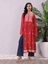 Women's Thread Embroidered High Slit Kurta