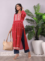 Women's Thread Embroidered High Slit Kurta
