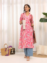 Women's V Neck Tropical Printed Kurta