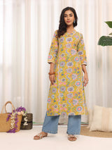 Women's V Neck Floral Printed Kurta