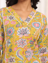 Women's V Neck Floral Printed Kurta