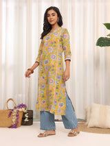 Women's V Neck Floral Printed Kurta