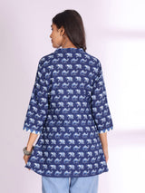 Women's Handblock Printed Mandarin Collar Short Tunic Kurti