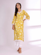 Women's Ethnic Floral Printed Flared Sleeve Kurta