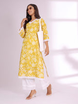 Women's Ethnic Floral Printed Flared Sleeve Kurta