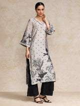 Women's Bold Placement Floral Printed V Neck Kurta
