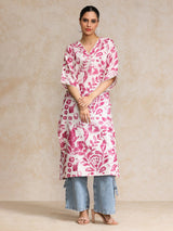Women's Abstract Printed V Neck Flared Sleeve Kurta