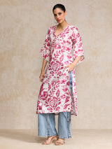 Women's Abstract Printed V Neck Flared Sleeve Kurta