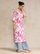 Women's Abstract Printed V Neck Flared Sleeve Kurta