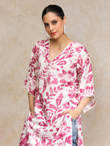 Women's Abstract Printed V Neck Flared Sleeve Kurta