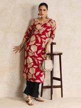 Women's Floral Round Neck With V Detailed Round Hem Kurta
