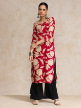 Women's Floral Round Neck With V Detailed Round Hem Kurta