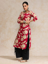 Women's Floral Round Neck With V Detailed Round Hem Kurta