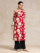 Women's Floral Round Neck With V Detailed Round Hem Kurta