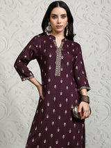 Women's Purple Ethnic Motifs Printed Regular Kurta With Palazzos
