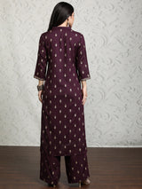 Women's Purple Ethnic Motifs Printed Regular Kurta With Palazzos