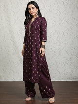 Women's Purple Ethnic Motifs Printed Regular Kurta With Palazzos