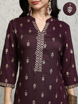 Women's Purple Ethnic Motifs Printed Regular Kurta With Palazzos