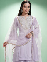 Women's Lavender Printed Regular Kurta With Trousers & With Dupatta