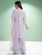 Women's Lavender Printed Regular Kurta With Trousers & With Dupatta