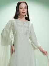 Women's Green Embroidered Regular Kurta With Trousers & With Dupatta