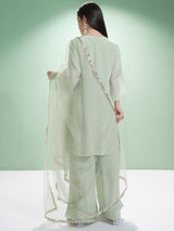 Women's Green Embroidered Regular Kurta With Trousers & With Dupatta