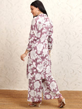 Women's Purple Printed Pure Cotton Shirt With Palazzos