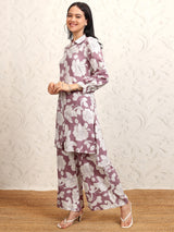 Women's Purple Printed Pure Cotton Shirt With Palazzos