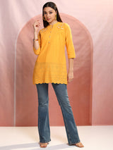 Women's Mustard Ethnic Regular Fit Three Quarter Sleeves Top