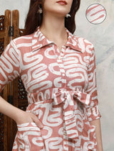 Women's Nude Pink Ethnic Abstract Regular Fit Three Quarter Sleeves Dress