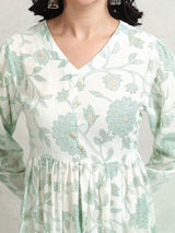 Women's Green Ethnic Floral Regular Fit Three Quarter Sleeves Dress