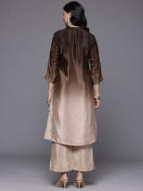 Women's Mandarin Collar Placement Embroidered Kurta Paired With Tonal Bottom