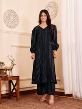 Women's Black Lurex A Line Kurta With Trousers