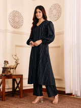 Women's Black Lurex A Line Kurta With Trousers