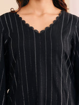 Women's Black Lurex A Line Kurta With Trousers