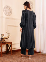 Women's Black Lurex A Line Kurta With Trousers