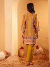 Women's Mustard Ethnic Printed Straight Kurta With Trousers