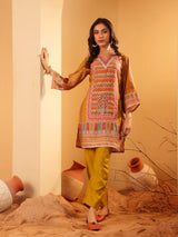 Women's Mustard Ethnic Printed Straight Kurta With Trousers