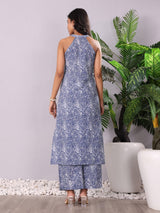 Women's Paisely Printed Pure Cotton Halter Neck Kurta With Trousers