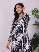 Women's V Neck Bold Floral Printed With Trouser