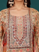 Women's Ethnic Printed Mirror & Gota Embelished Kaftan With Dhoti Pants
