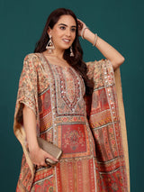Women's Ethnic Printed Mirror & Gota Embelished Kaftan With Dhoti Pants