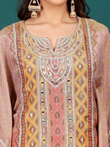 Women's Ethnic Printed Mirror & Gota Embelished Kaftan With Dhoti Pants