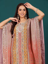 Women's Ethnic Printed Mirror & Gota Embelished Kaftan With Dhoti Pants