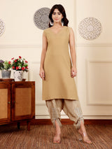 Women's Green Colored Pure Silke Gotta And Mirror Embellished Kaftan With Tulip Pants