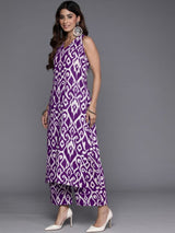 Women's Purple Ikat Printed Straight Kurta With Palazzo