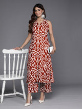 Women's Red Ikat Printed Straight Kurta With Palazzo